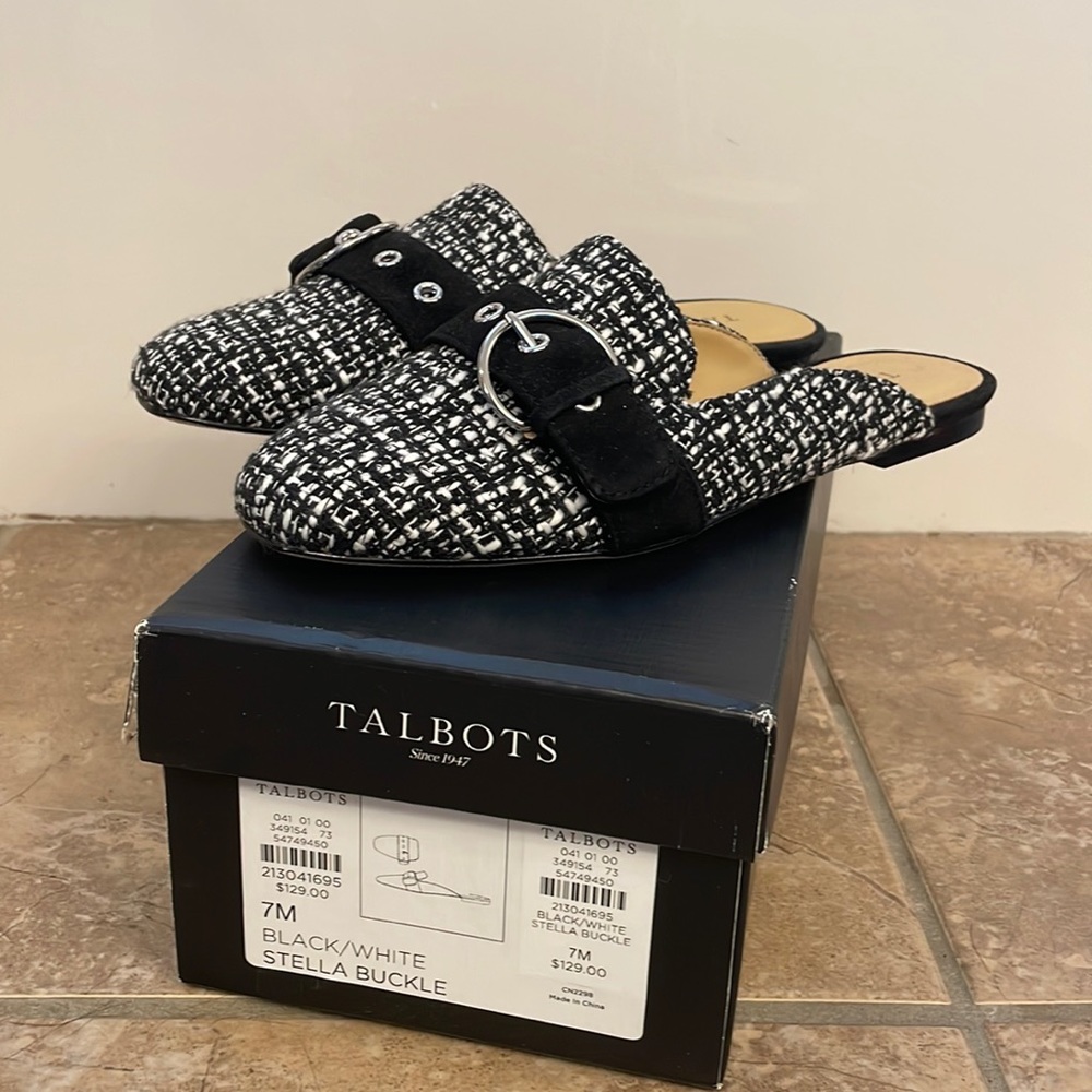 Talbot's black and white tweed Stella mules with buckle - Picture 1 of 1